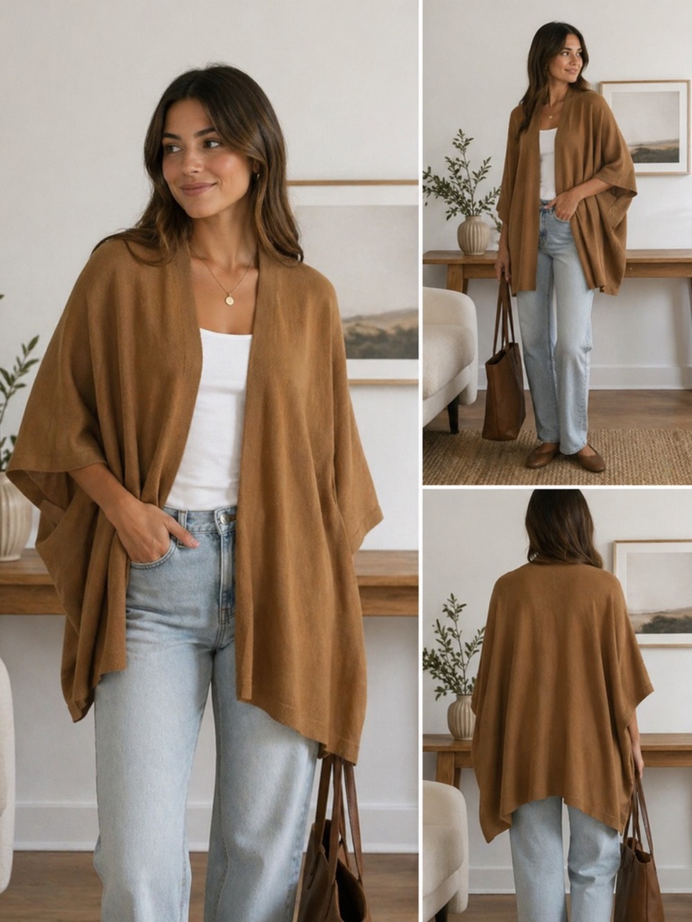 J. Jill  Women Open-Front Camel/Tan Knit Cardigan Size Large